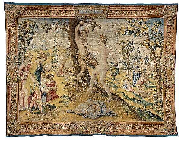 Fables of Ovid: Flaying Of Marsyas tapestry, Designed by Pieter Coecke van Aelst (Netherlandish, Aelst 1502–1550 Brussels), Wool, silk, and gold and silver-metal-wrapped threads, Netherlandish, Brussels 