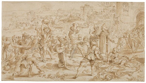 The Story of Saint Paul: The Stoning Of Stephen drawing, Pieter Coecke van Aelst (Netherlandish, Aelst 1502–1550 Brussels), Pen and two hues of brown ink, brown wash, retouched with white gouache and brush (or pen?) and brown-grey ink, Netherlandish, Brussels 