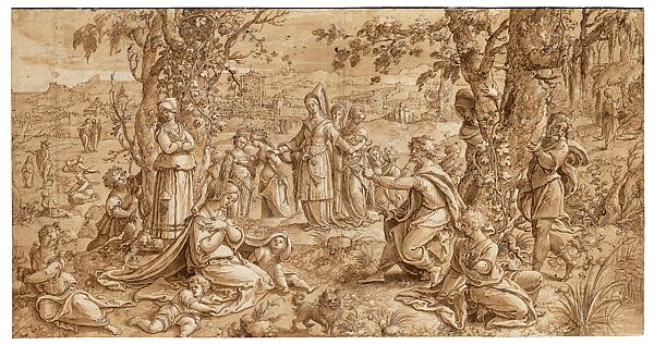The Story of Saint Paul: Paul Preaching At Philippi drawing, Pieter Coecke van Aelst (Netherlandish, Aelst 1502–1550 Brussels), Pen and brown ink, brush and brown ink, heightened with white, Netherlandish, Brussels 