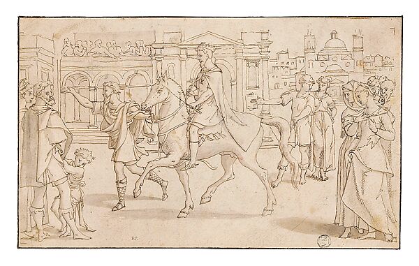 Triumph Of Mordecai, Circle of Pieter Coecke van Aelst, Pen, brush, brown wash, brown ink., Netherlandish, Brussels 