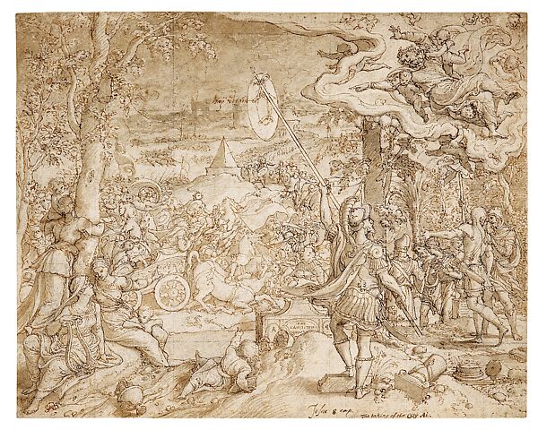 The Story of Joshua: The Capture Of The City Of Ai drawing, Pieter Coecke van Aelst (Netherlandish, Aelst 1502–1550 Brussels), Pen and brown ink and brown-grey ink, brush and brown ink, squared in black chalk, Netherlandish, Brussels 