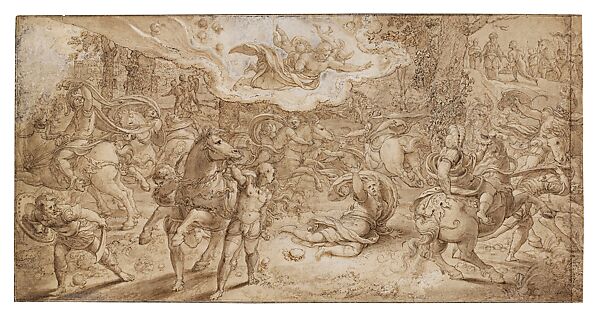 The Conversion Of Saul drawing, Pieter Coecke van Aelst (Netherlandish, Aelst 1502–1550 Brussels), Pen and brown ink, brown wash, heightened with white gouache, Netherlandish, Brussels 