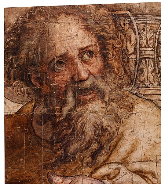 The Sacrifice At Lystra cartoon fragment, Pieter Coecke van Aelst (Netherlandish, Aelst 1502–1550 Brussels), Brush drawing in brown ink with distemper, over black chalk, pricked for transfer, Netherlandish, Brussels 
