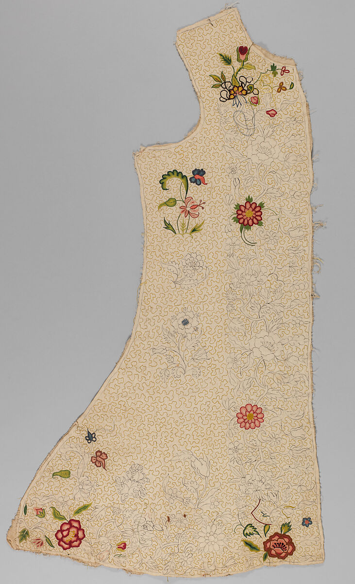 Panels for a waistcoat, Silk embroidered on linen, British