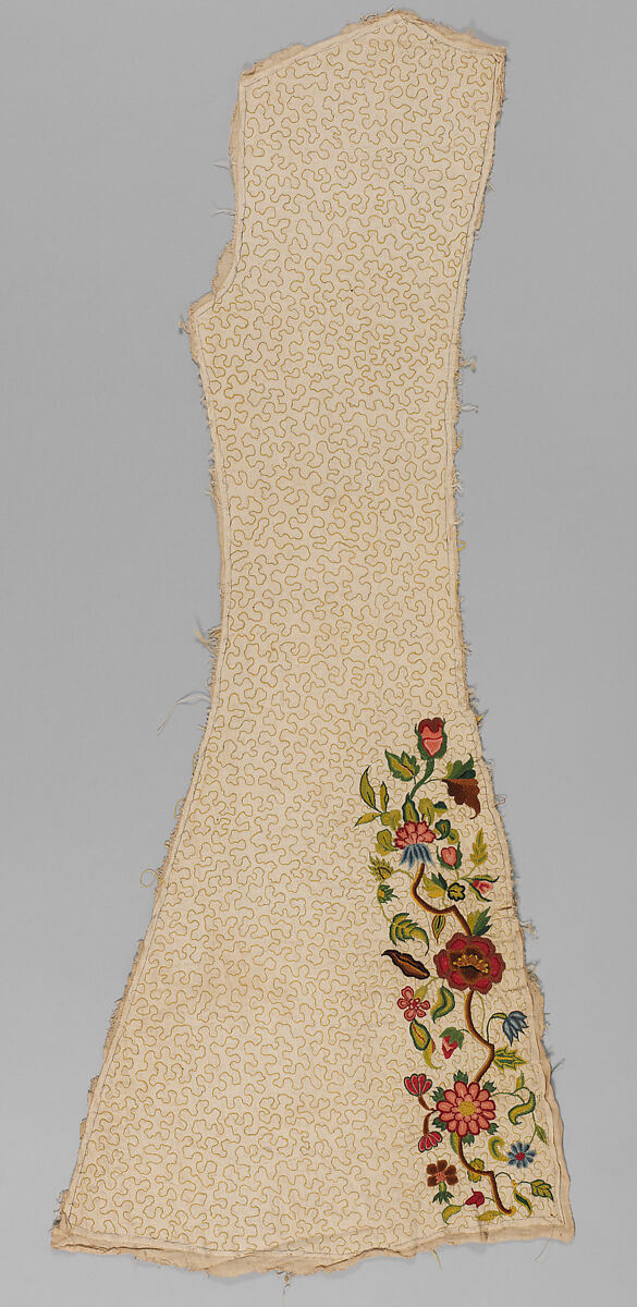 Panels for a waistcoat, Silk embroidered on linen, British