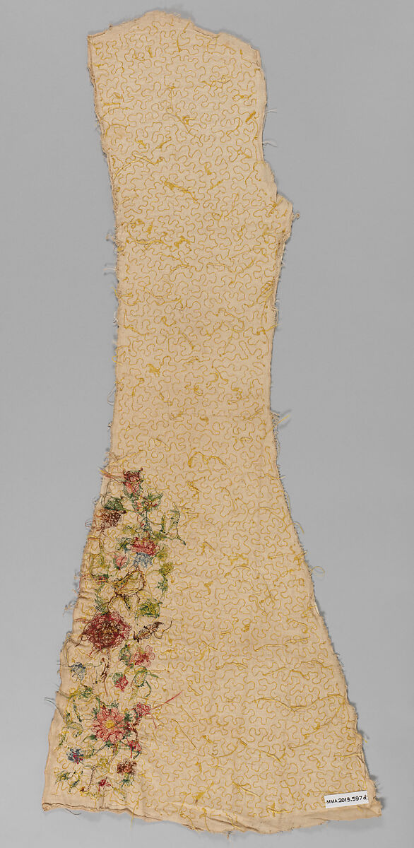 Panels for a waistcoat, Silk embroidered on linen, British