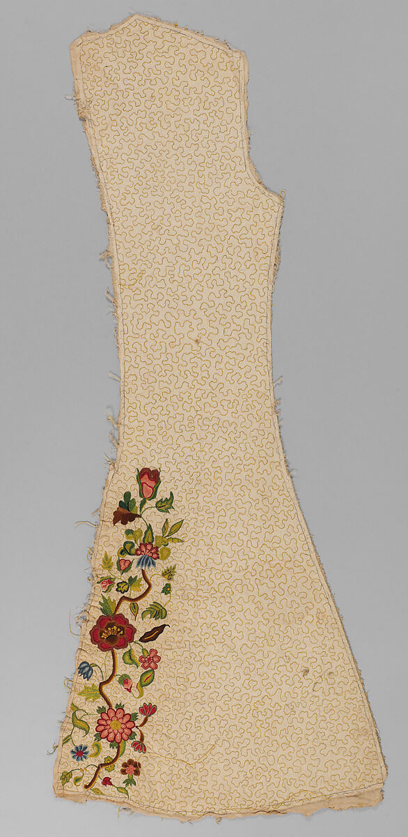 Panels for a waistcoat, Silk embroidered on linen, British