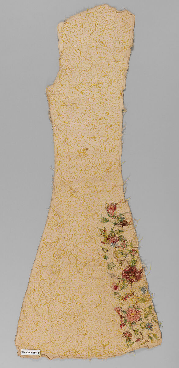 Panels for a waistcoat, Silk embroidered on linen, British