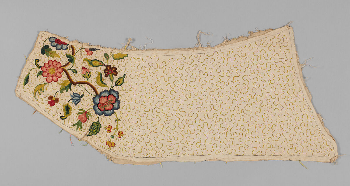 Panels for a waistcoat, Silk embroidered on linen, British