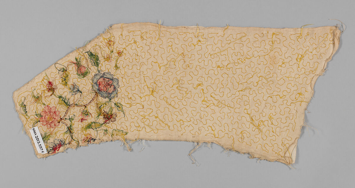 Panels for a waistcoat, Silk embroidered on linen, British
