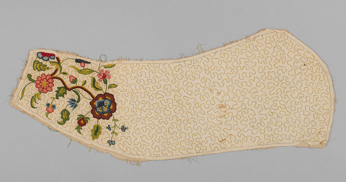 Panels for a waistcoat, Silk embroidered on linen, British