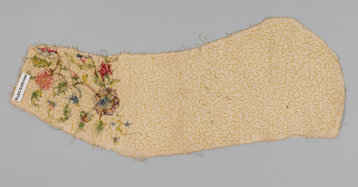 Panels for a waistcoat, Silk embroidered on linen, British