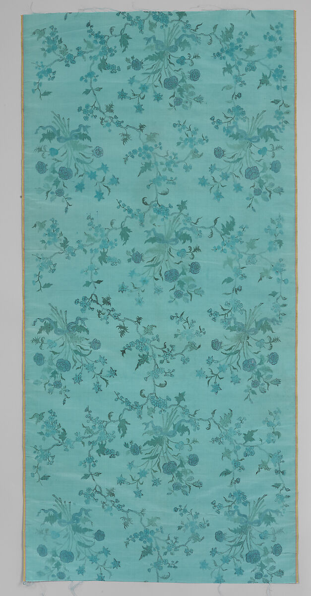 Length of painted silk, Woven silk taffeta, painted with pigments, gilt and silver, Chinese, possibly Canton