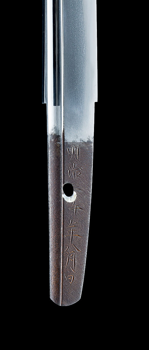 Blade and Mounting for a Dagger (<i>Tantō</i>), Blade inscribed by Gassan Sadakazu (Japanese, Setsu (now Osaka), 1834–1918), Steel, wood (rosewod), copper-gold alloy (<i>shakudō</i>), copper-silver alloy (<i>shibuichi</i>), gold, silver, Japanese