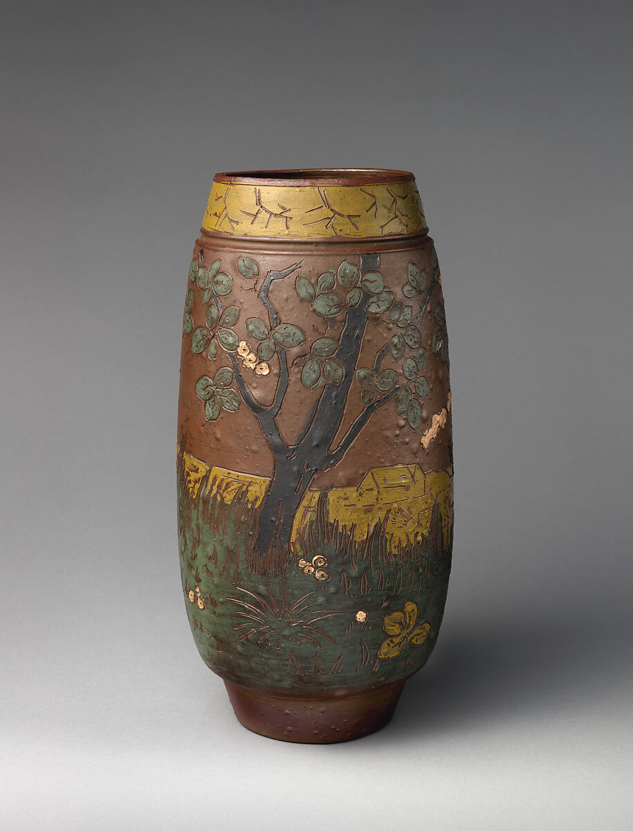Vase with reaper, Haviland &amp; Co. (American and French, 1864–1931), Stoneware, French, Paris 