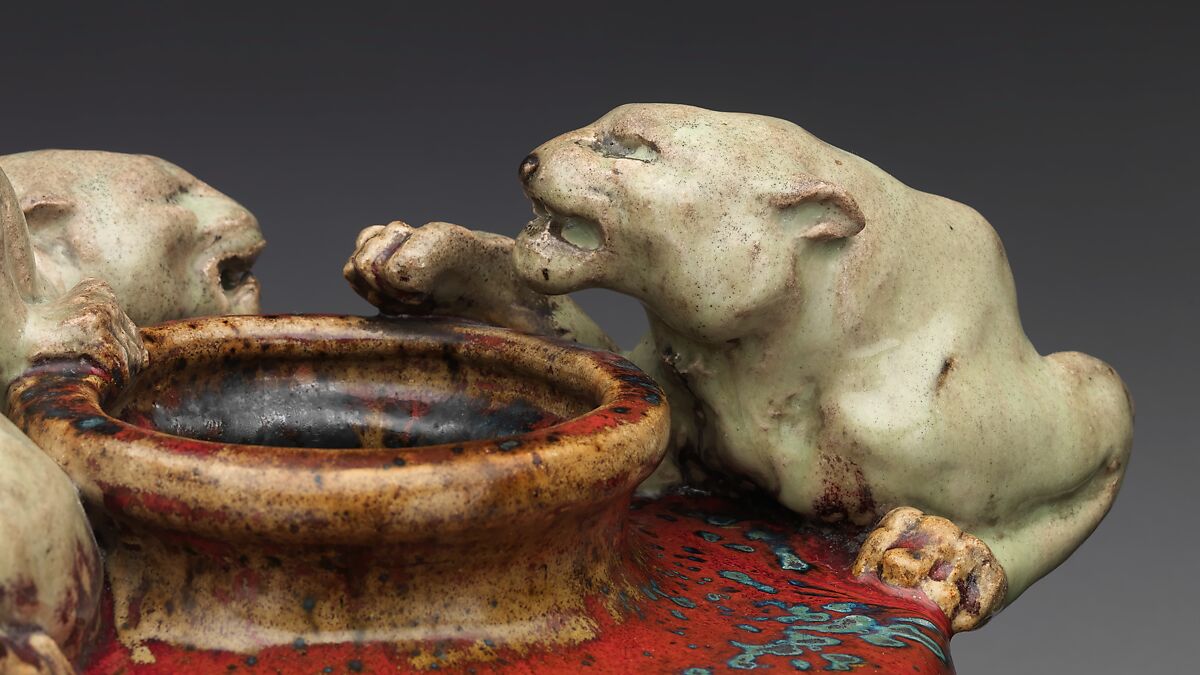 Bowl with two panthers, Pierre-Adrien Dalpayrat (French, Limoges 1844–1910 Limoges), Stoneware, French, Bourg-la-Reine