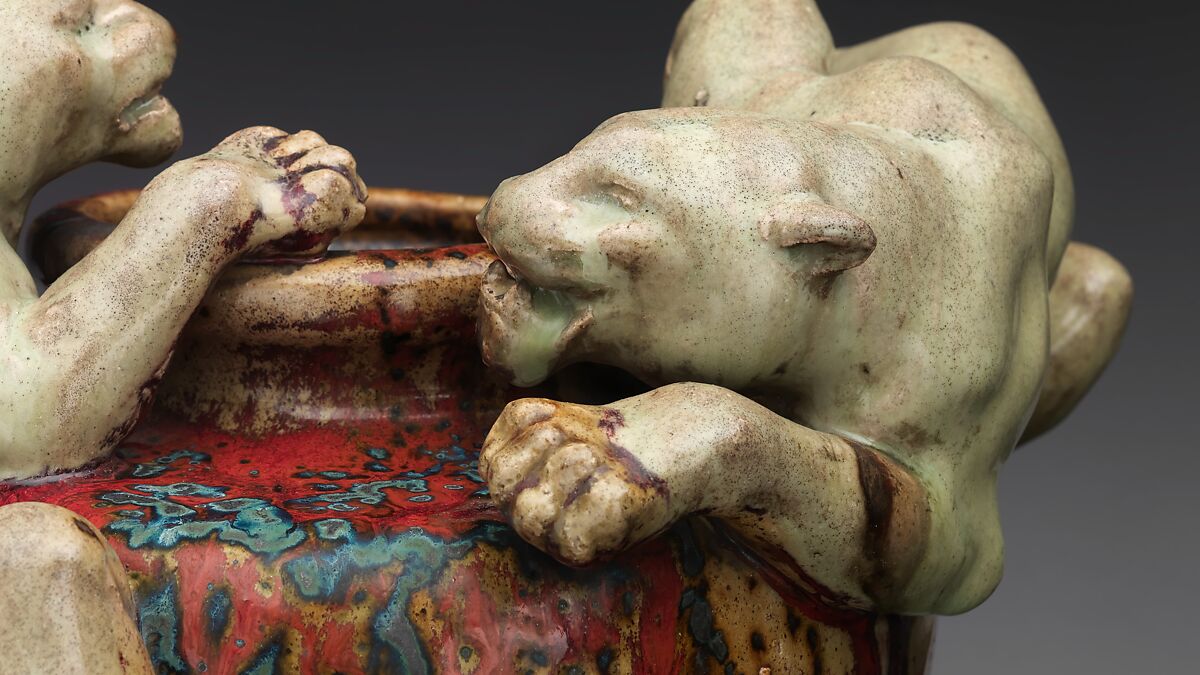 Bowl with two panthers, Pierre-Adrien Dalpayrat (French, Limoges 1844–1910 Limoges), Stoneware, French, Bourg-la-Reine