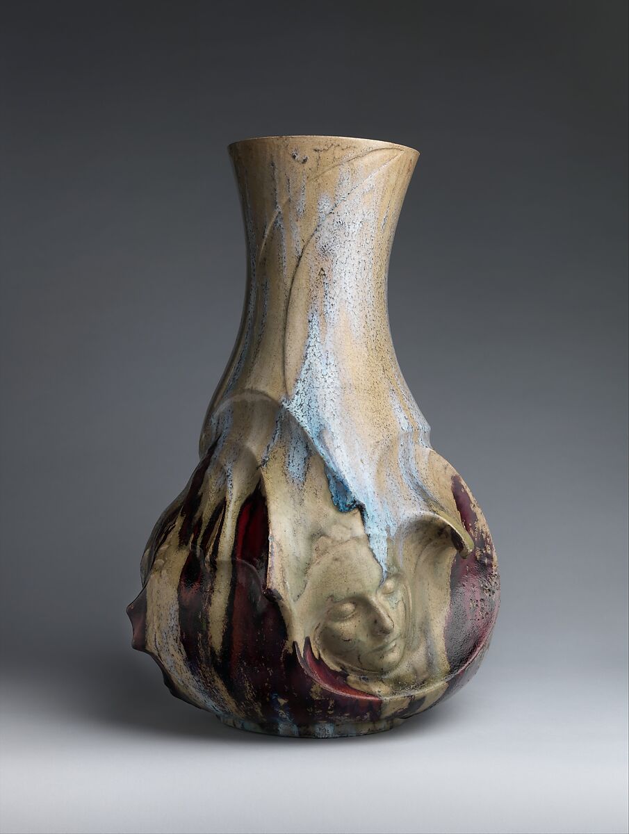 Vase with face, Pierre-Adrien Dalpayrat (French, Limoges 1844–1910 Limoges), Stoneware, French, Bourg-la-Reine