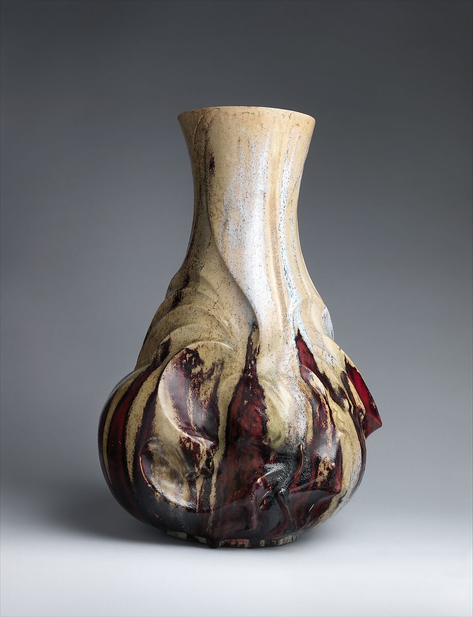 Vase with face, Pierre-Adrien Dalpayrat (French, Limoges 1844–1910 Limoges), Stoneware, French, Bourg-la-Reine