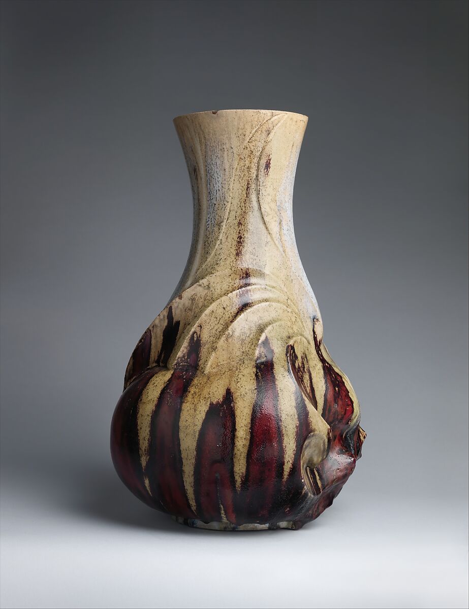 Vase with face, Pierre-Adrien Dalpayrat (French, Limoges 1844–1910 Limoges), Stoneware, French, Bourg-la-Reine