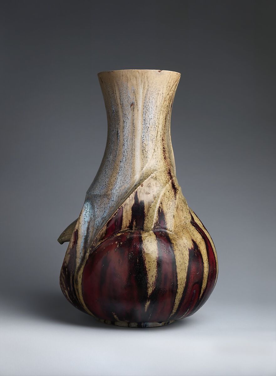 Vase with face, Pierre-Adrien Dalpayrat (French, Limoges 1844–1910 Limoges), Stoneware, French, Bourg-la-Reine