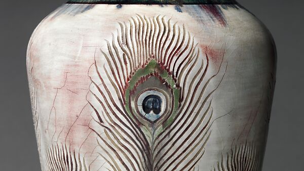 Vase with peacock feathers, Auguste Delaherche (French, Beauvais 1857–1940 Paris), Stoneware, French, Paris