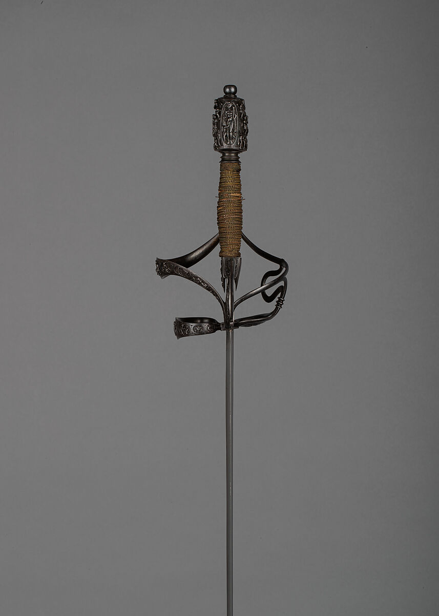 Rapier of Ambrogio Spinola (1569–1630) with Scabbard Chape, Hilt inscribed M. I. F. (northern European, active ca. 1600), Steel, Northern European, possibly France
