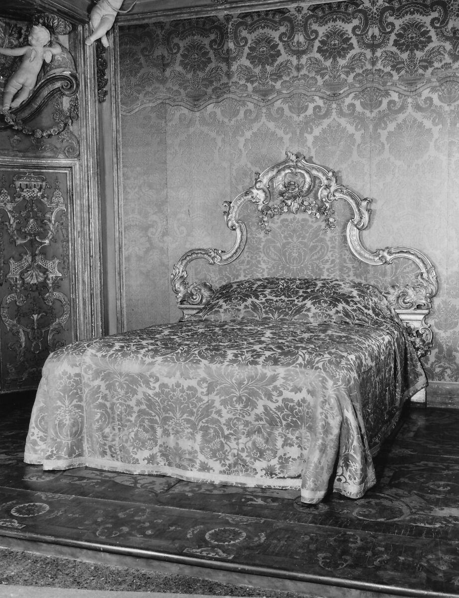 Bedstead from Sagredo Palace, Limewood, carved and gilt, Italian, Venice 