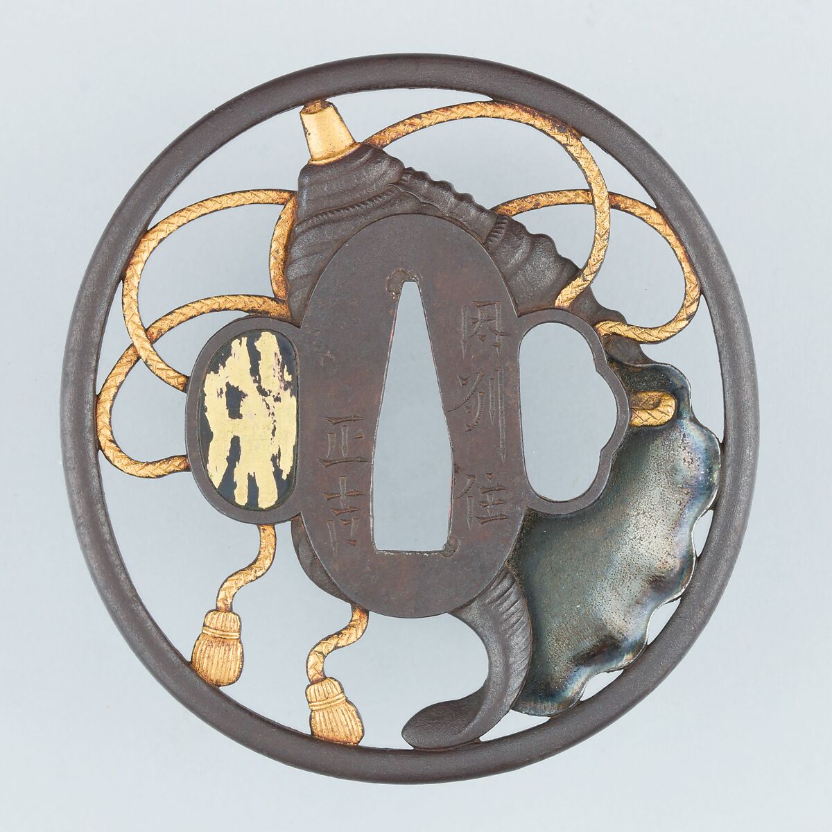 Sword Guard (Tsuba), Iron, silver, gold, copper, Japanese 