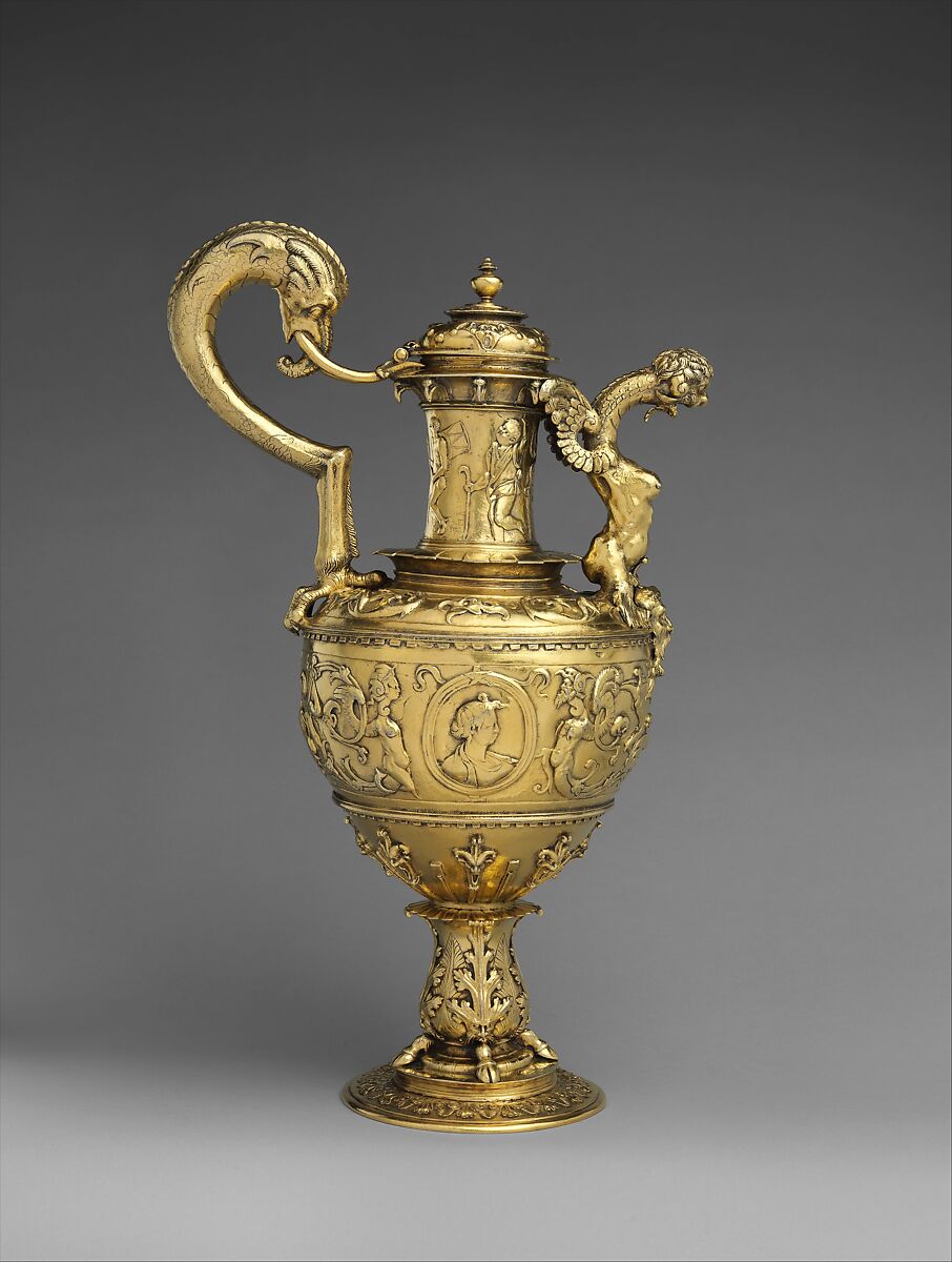 Ceremonial ewer, Silver, gilt; embossed, chased and engraved, Portuguese