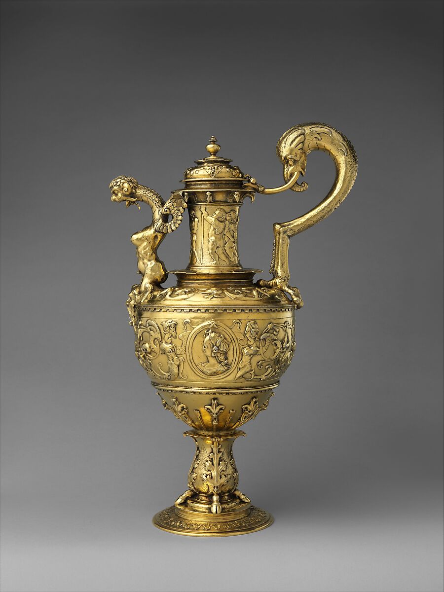 Ceremonial ewer, Silver, gilt; embossed, chased and engraved, Portuguese