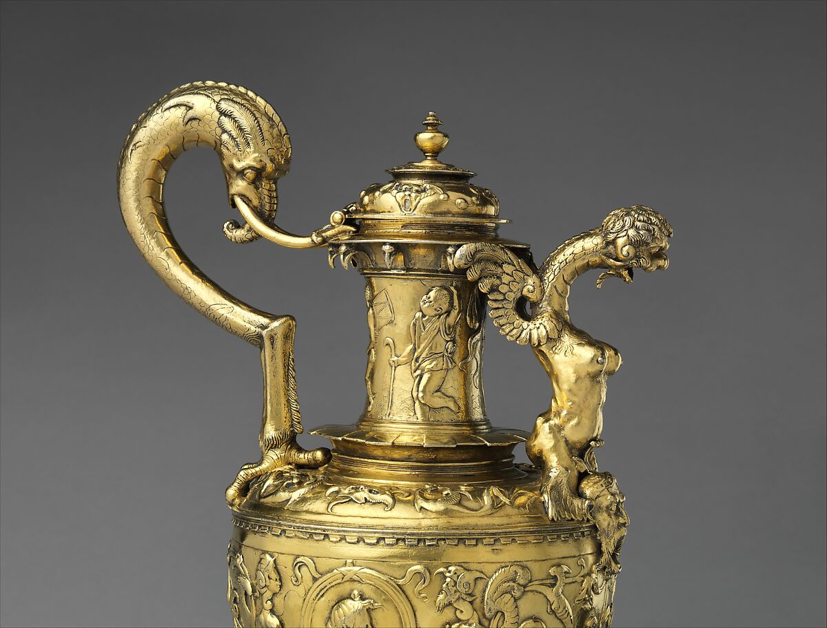 Ceremonial ewer, Silver, gilt; embossed, chased and engraved, Portuguese