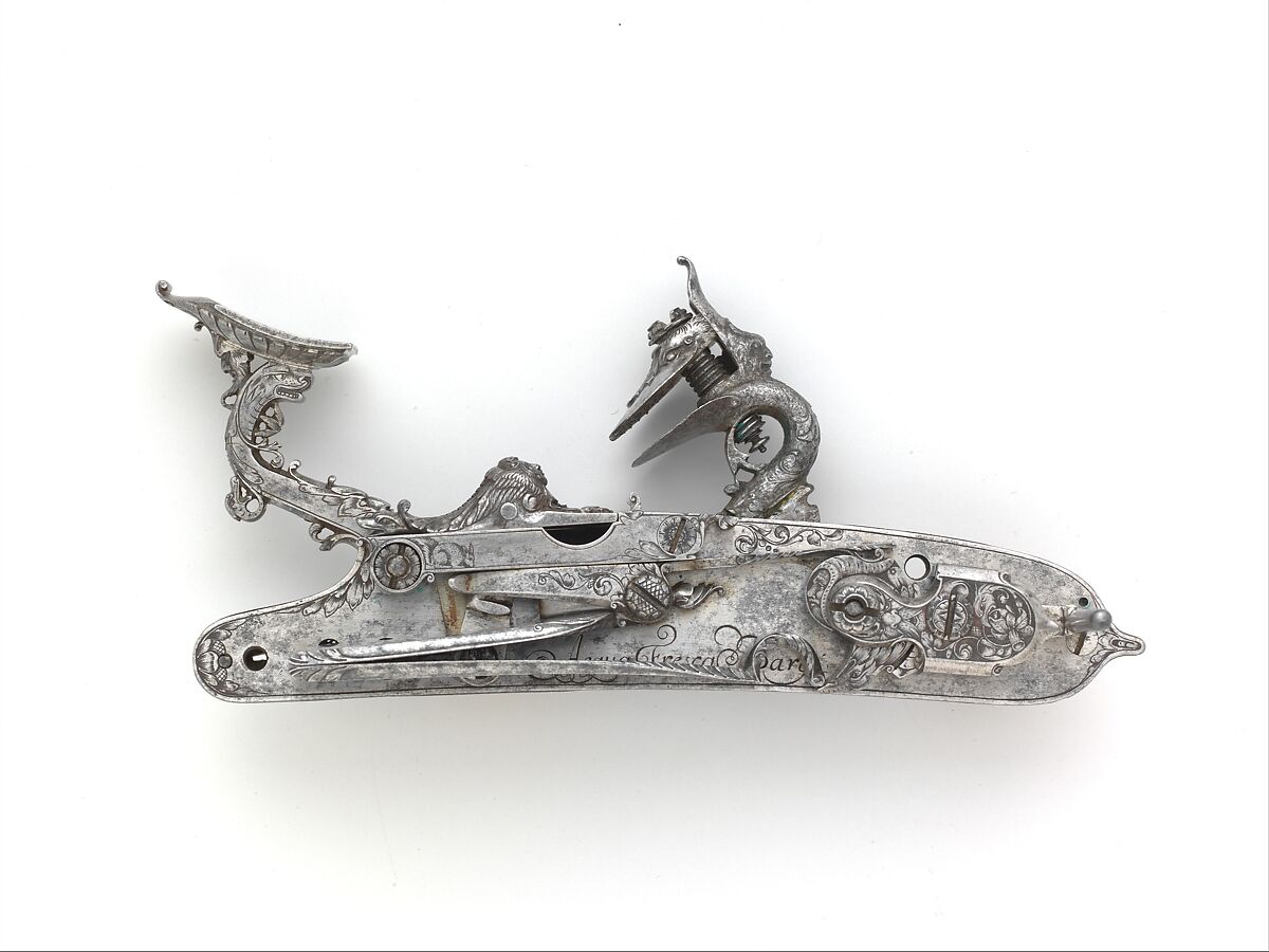 Detached Flintlock alla Fiorentina, Sebastiano Cecchi, called Acquafresca (Italian, Bargi, 1619–1692), Steel, Italian, Bargi