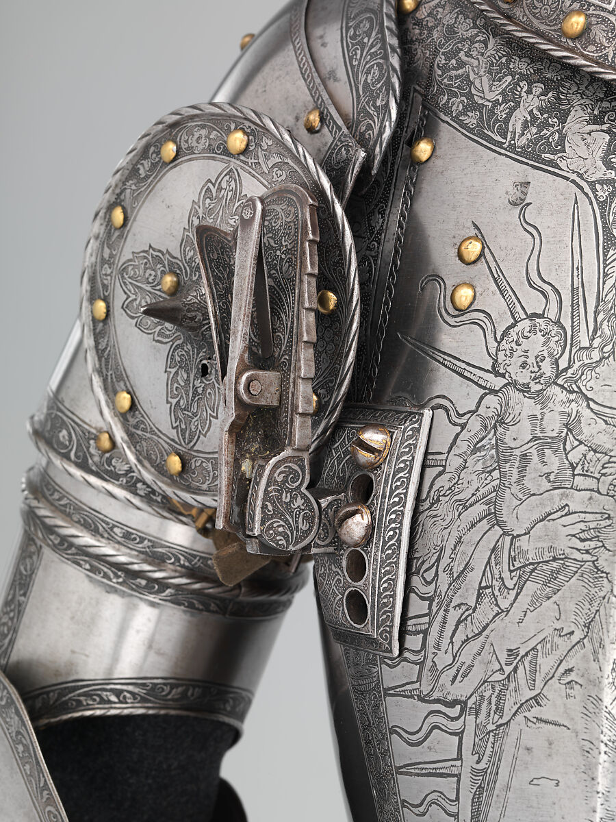 Armor of Emperor Ferdinand I (1503–1564), Kunz Lochner (German, Nuremberg, 1510–1567), Steel, brass, leather, German, Nuremberg
