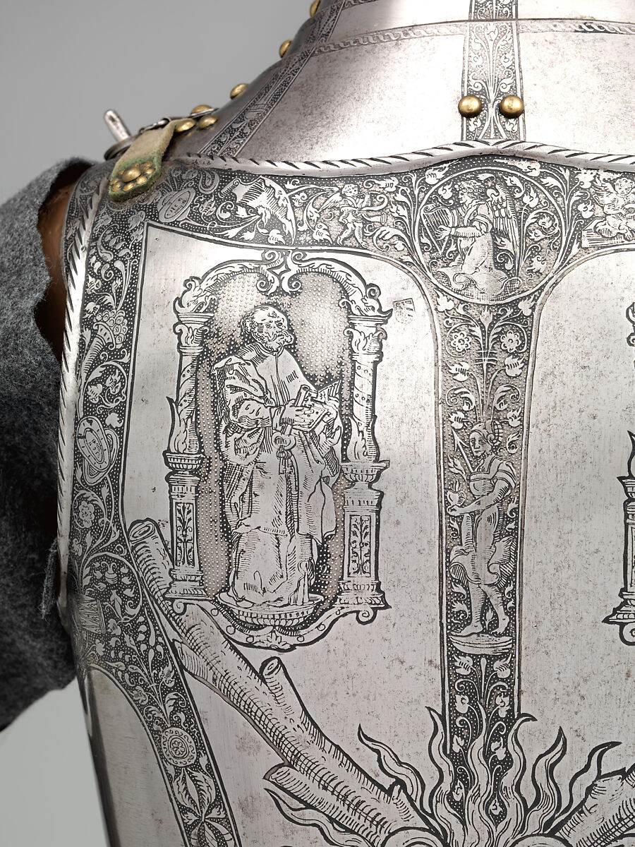 Armor of Emperor Ferdinand I (1503–1564), Kunz Lochner (German, Nuremberg, 1510–1567), Steel, brass, leather, German, Nuremberg