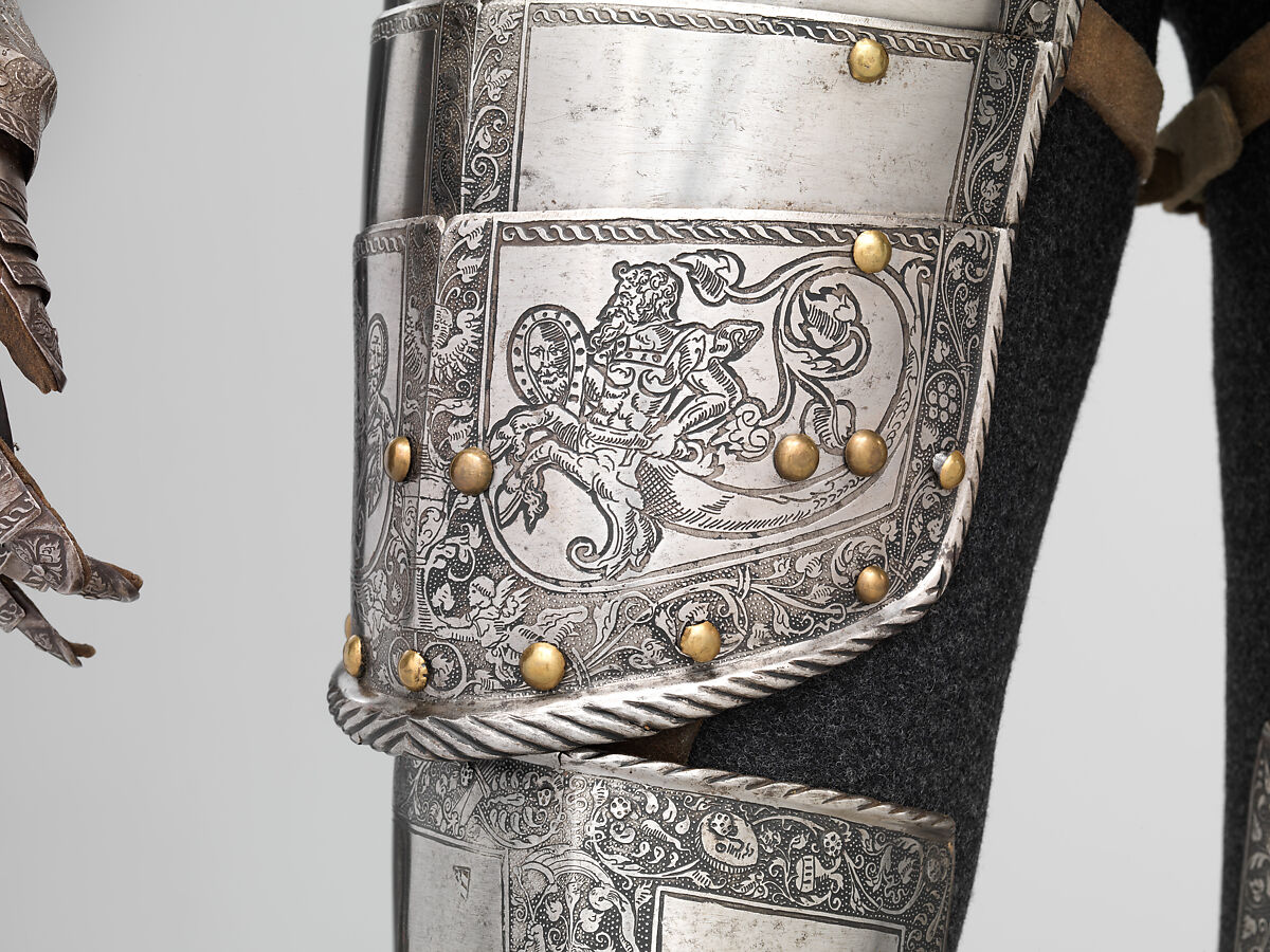 Armor of Emperor Ferdinand I (1503–1564), Kunz Lochner (German, Nuremberg, 1510–1567), Steel, brass, leather, German, Nuremberg