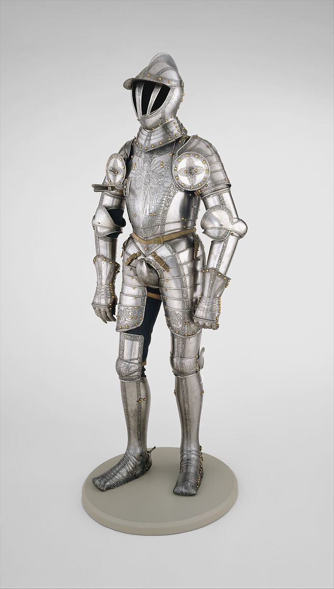 Armor of Emperor Ferdinand I (1503–1564), Kunz Lochner (German, Nuremberg, 1510–1567), Steel, brass, leather, German, Nuremberg