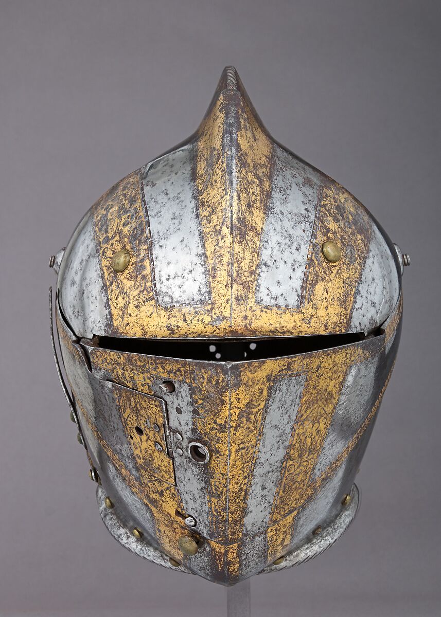 Close Helmet for the Tilt, Steel, gold, brass, German, Augsburg