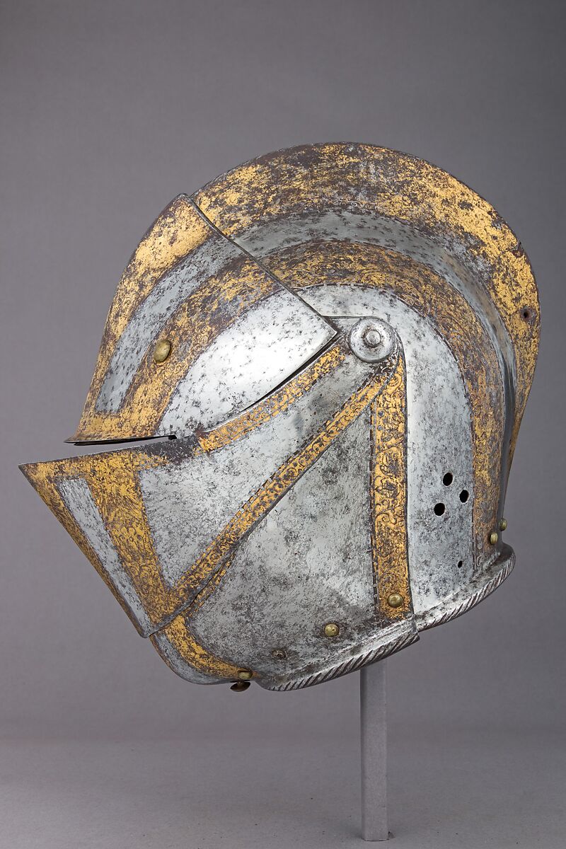Close Helmet for the Tilt, Steel, gold, brass, German, Augsburg