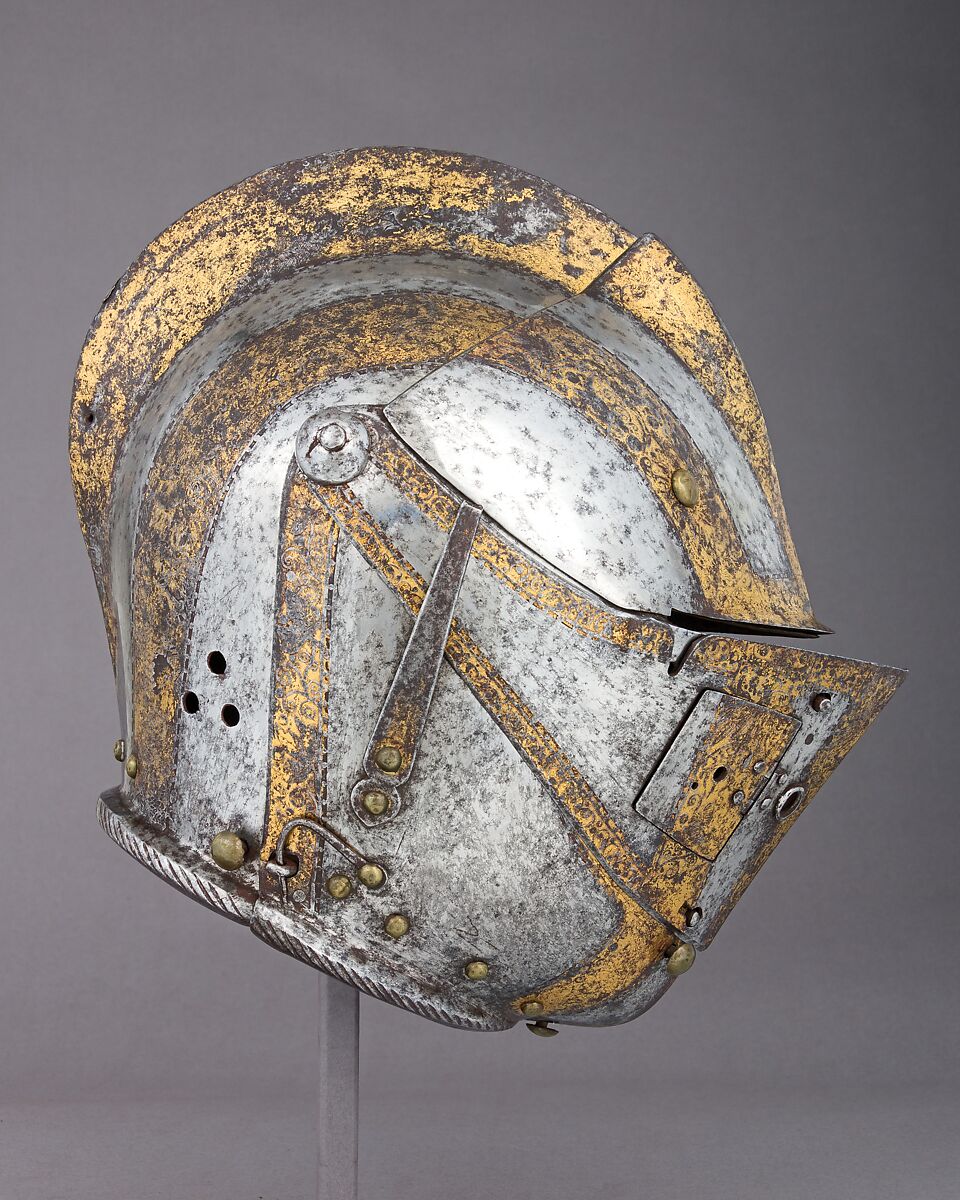 Close Helmet for the Tilt, Steel, gold, brass, German, Augsburg