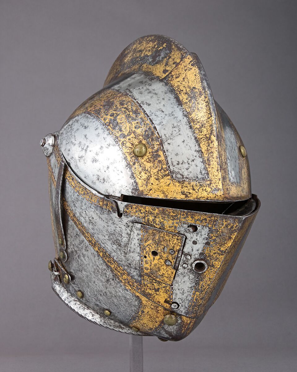 Close Helmet for the Tilt, Steel, gold, brass, German, Augsburg 