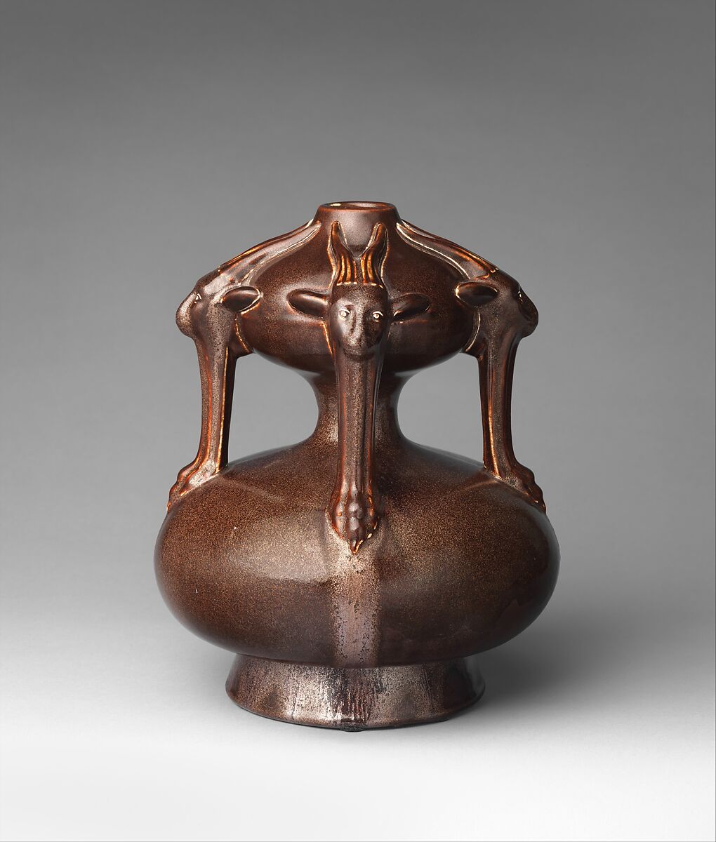 Vase with goat masks, Christopher Dresser (British, Glasgow, Scotland 1834–1904 Mulhouse), Stoneware, British, Swadlincote, Derbyshire 