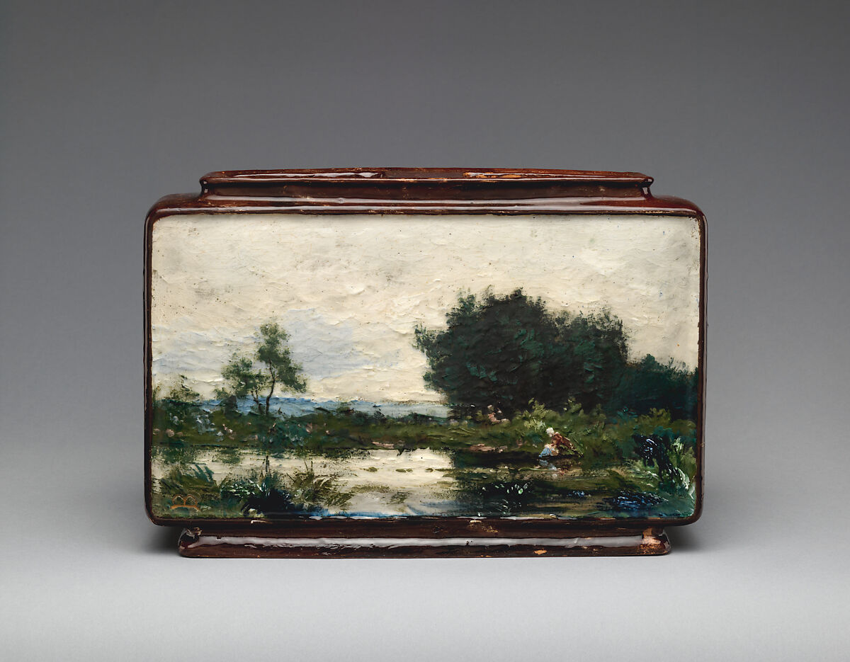 Jardinière with landscape, Haviland &amp; Co. (American and French, 1864–1931), Earthenware, French, Paris 