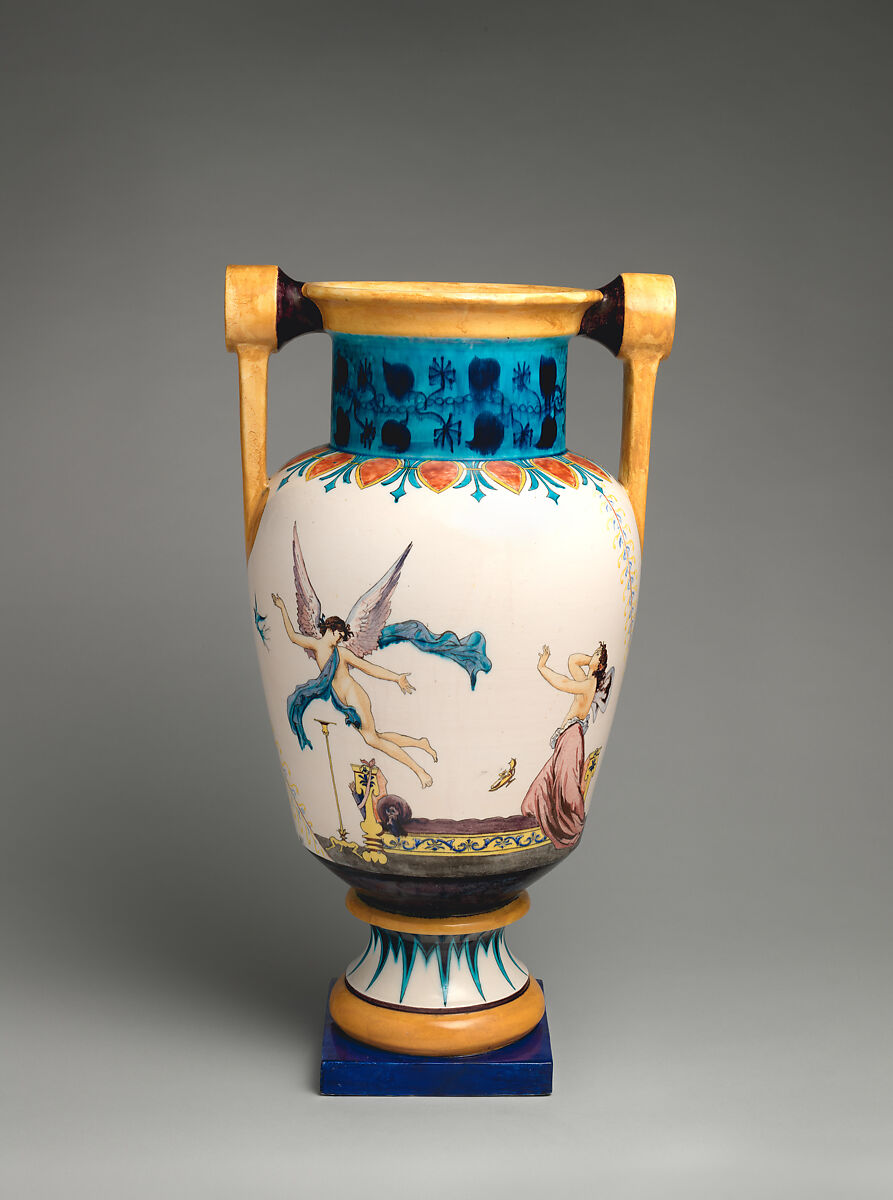 Vase with mythological scenes, Joseph-Théodore Deck (French, Guebwiller, Alsace 1823–1891 Paris), White earthenware, French, Paris 