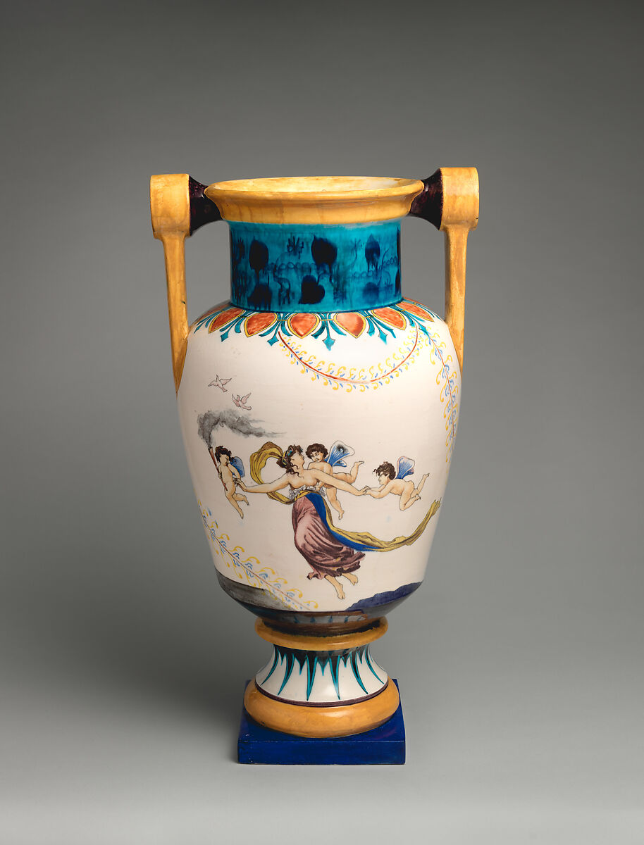 Vase with mythological scenes, Joseph-Théodore Deck (French, Guebwiller, Alsace 1823–1891 Paris), White earthenware, French, Paris