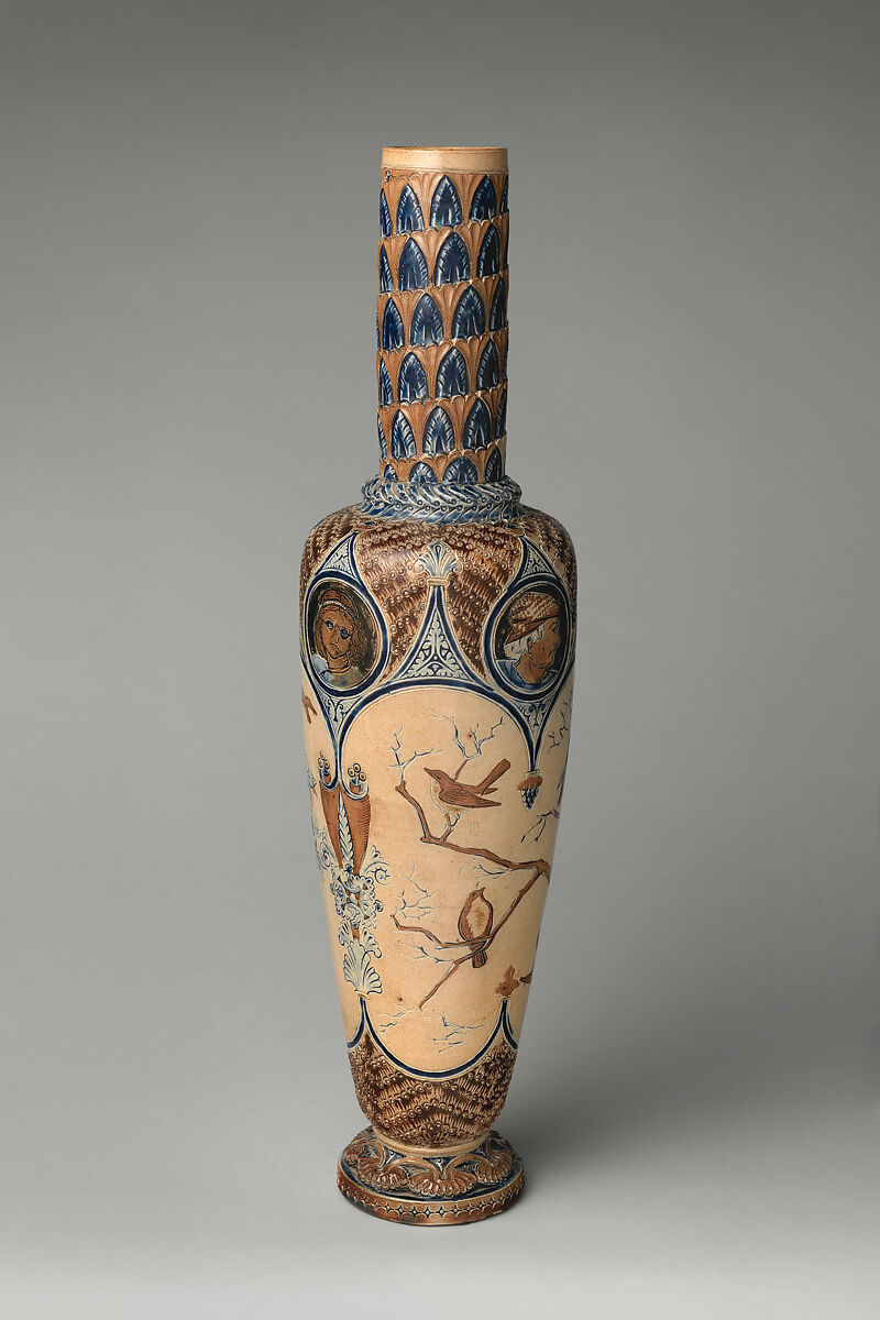 Vase with birds and portrait, R. W. Martin and Brothers (British, 1873–1915), Stoneware, British, Southall, London