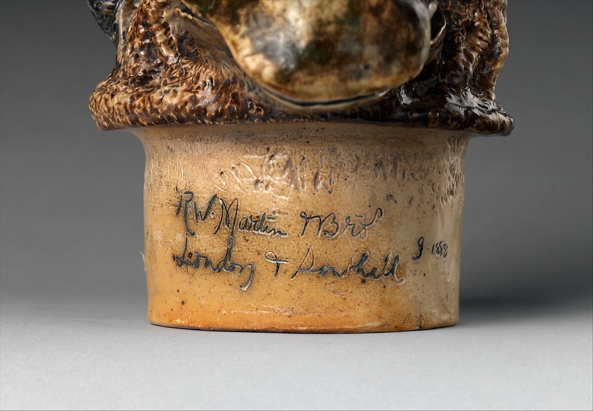 Jar in the form of a bird, R. W. Martin and Brothers (British, 1873–1915), Glazed stoneware with wood mount, British, Southall, London