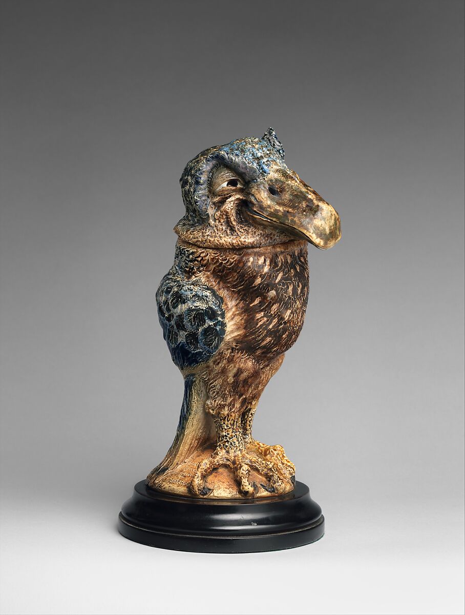 Jar in the form of a bird, R. W. Martin and Brothers (British, 1873–1915), Glazed stoneware with wood mount, British, Southall, London 