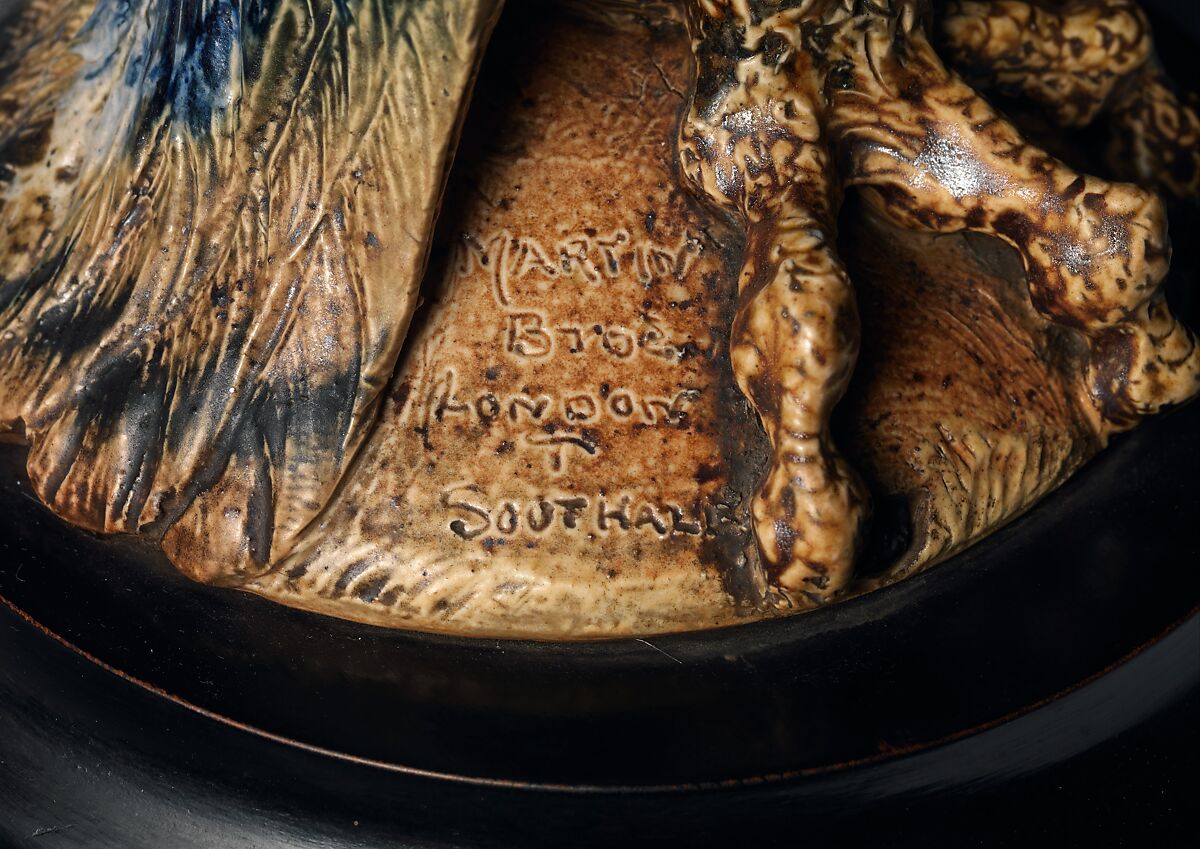 Jar in the form of a bird, R. W. Martin and Brothers (British, 1873–1915), Glazed stoneware with wood mount, British, Southall, London