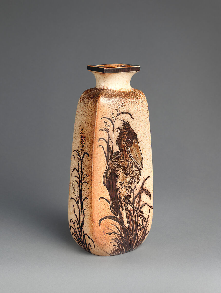Bottle vase with birds, R. W. Martin and Brothers (British, 1873–1915), Stoneware, British, Southall, London 
